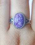 Anillo Corazón de Charoita en Plata – Transformación, Intuición y Sanación Interior