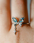 Anillo de Aguamarina y Plata con Mariposa – Ajustable