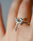Anillo de Aguamarina y Plata con Mariposa – Ajustable