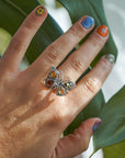 Anillo mariposa de ámbar y plata