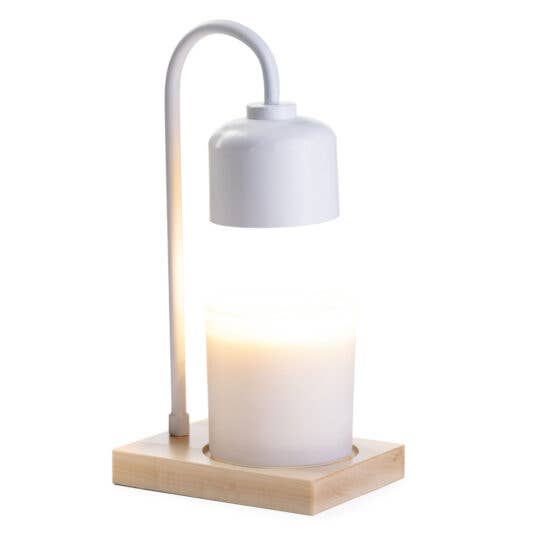 Lámpara arqueada blanca/madera
