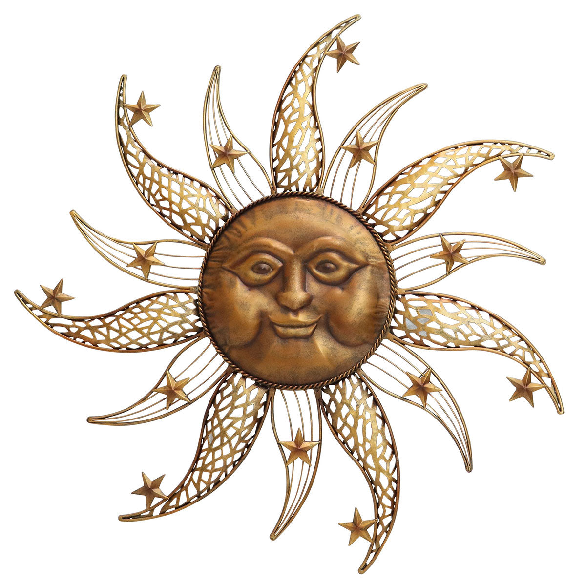 Decoración de pared con sol y lunes en metal