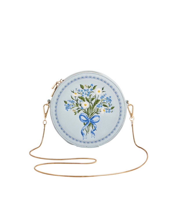 Bolso redondo Isabel Floral Bow azul bordado
