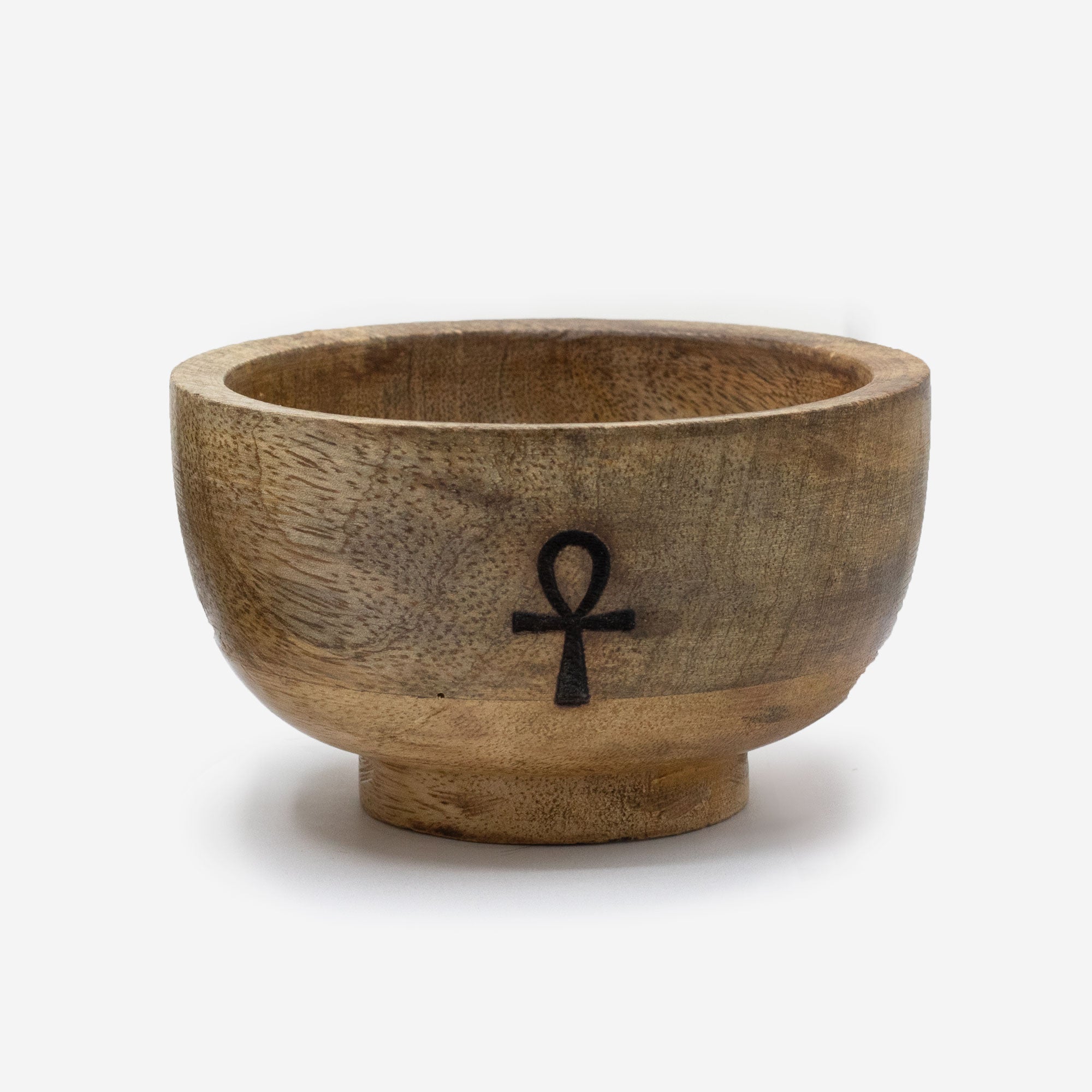 Cuenco de Madera – Ankh, Triple Luna y Pentagrama