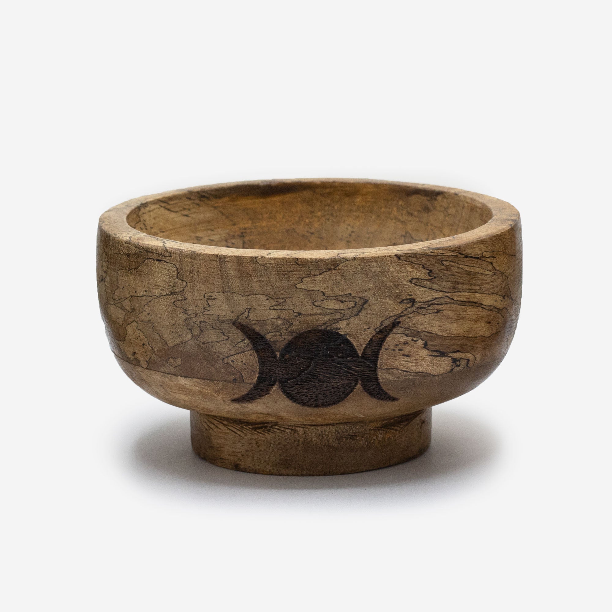 Cuenco de Madera – Ankh, Triple Luna y Pentagrama