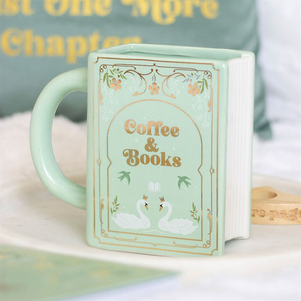 Taza verde en forma de libro