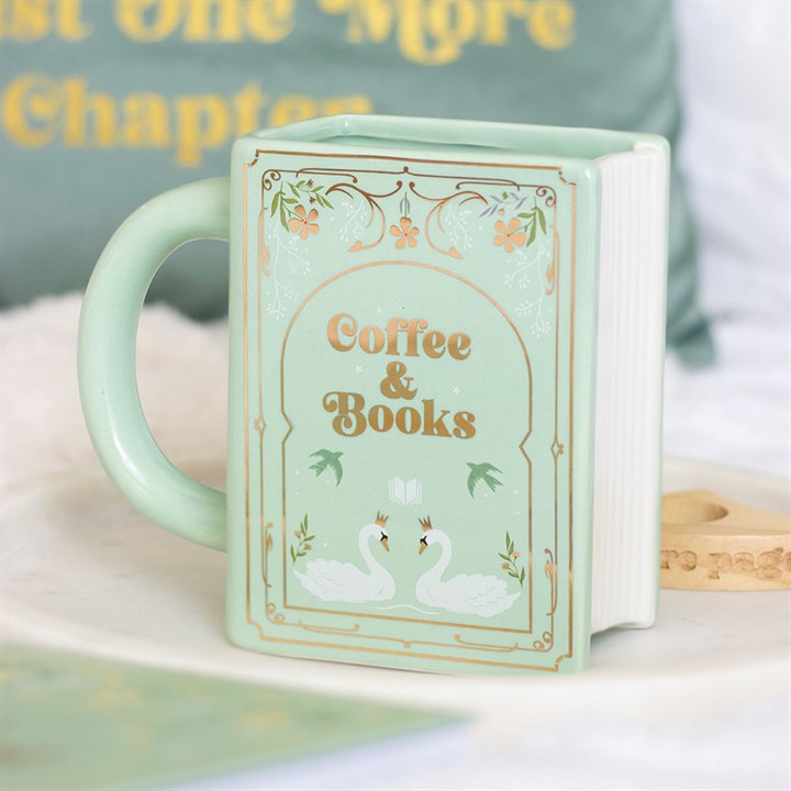 Taza verde en forma de libro