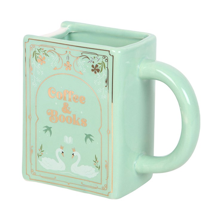 Taza verde en forma de libro