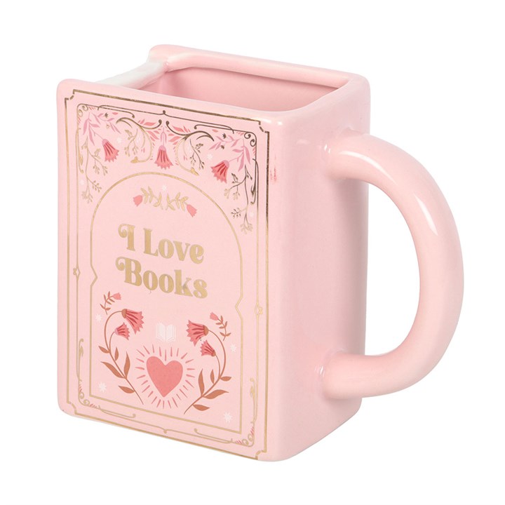 Taza rosa en forma de libro