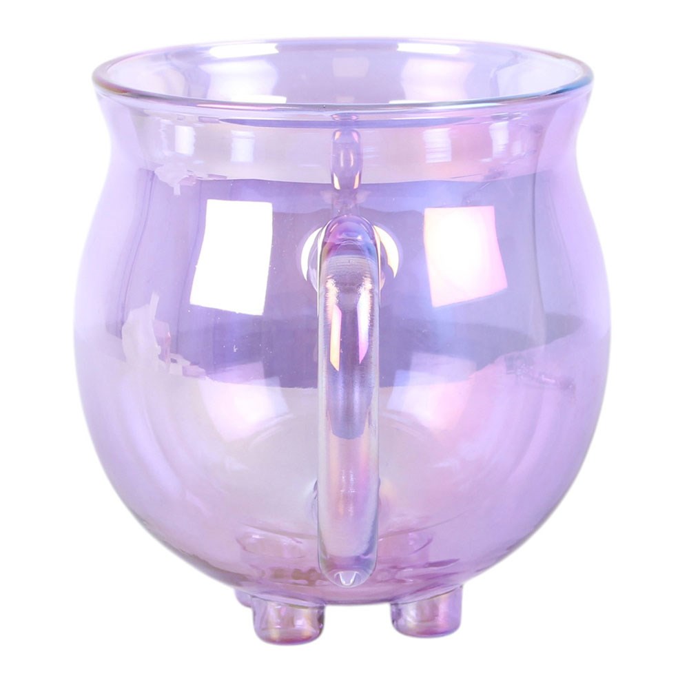 Taza de cristal morada con forma de caldero y doble pared, con cucharita incluida – imagen 4