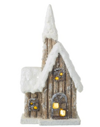Casita de madera con luces LED y nieve
