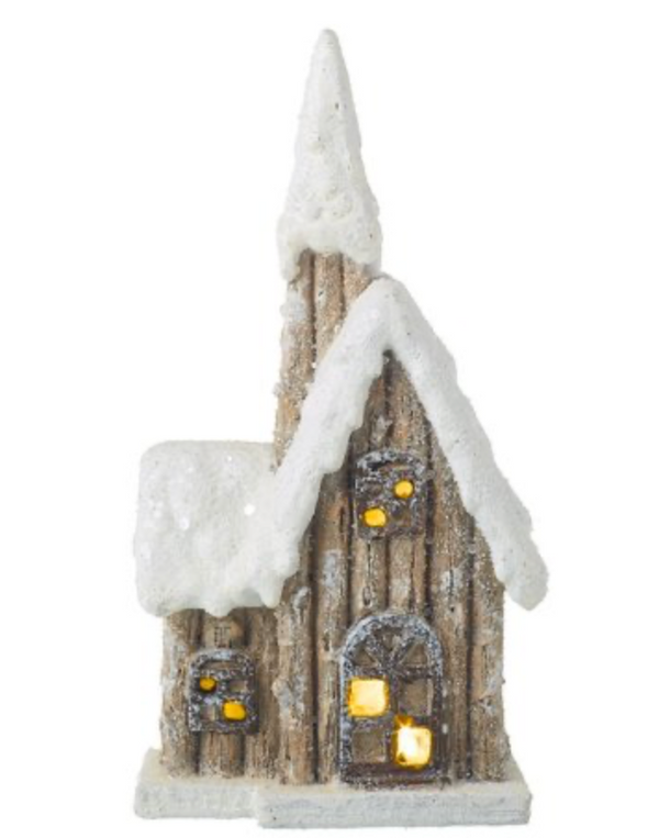 Casita de madera con luces LED y nieve