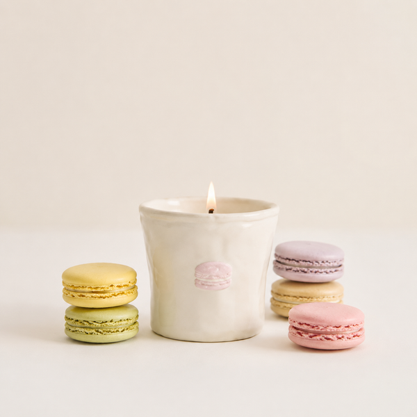 Vela Bistro Macaron en cerámica · Ámbar y pistacho · 226 g