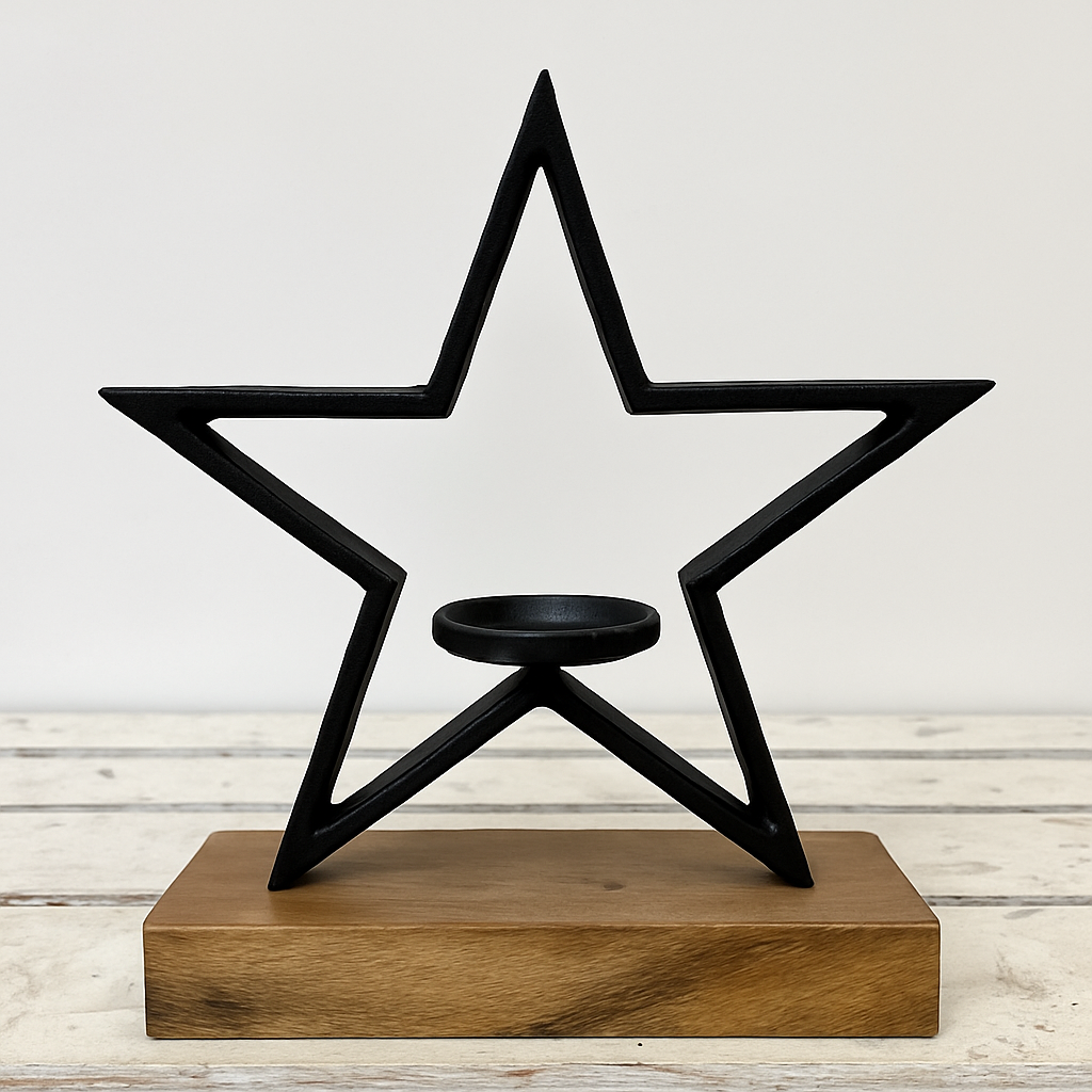 Candelabro de metal con estrella