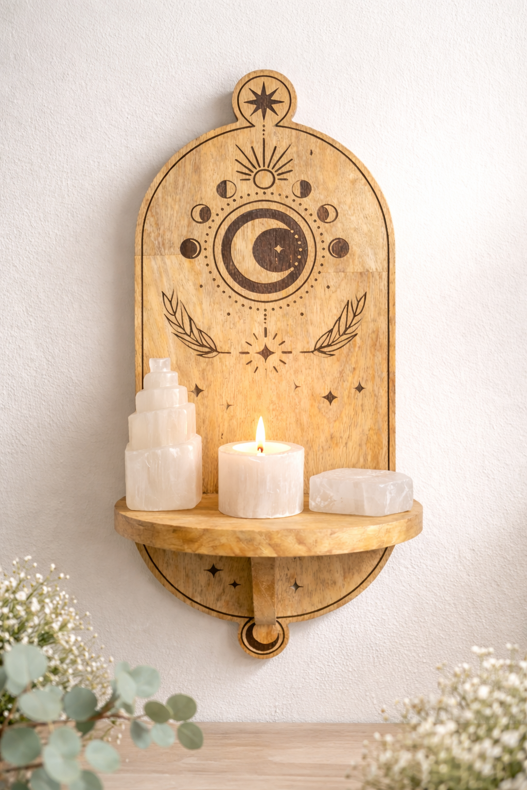 Estante de Pared con Arco Tallado – Fases Lunares