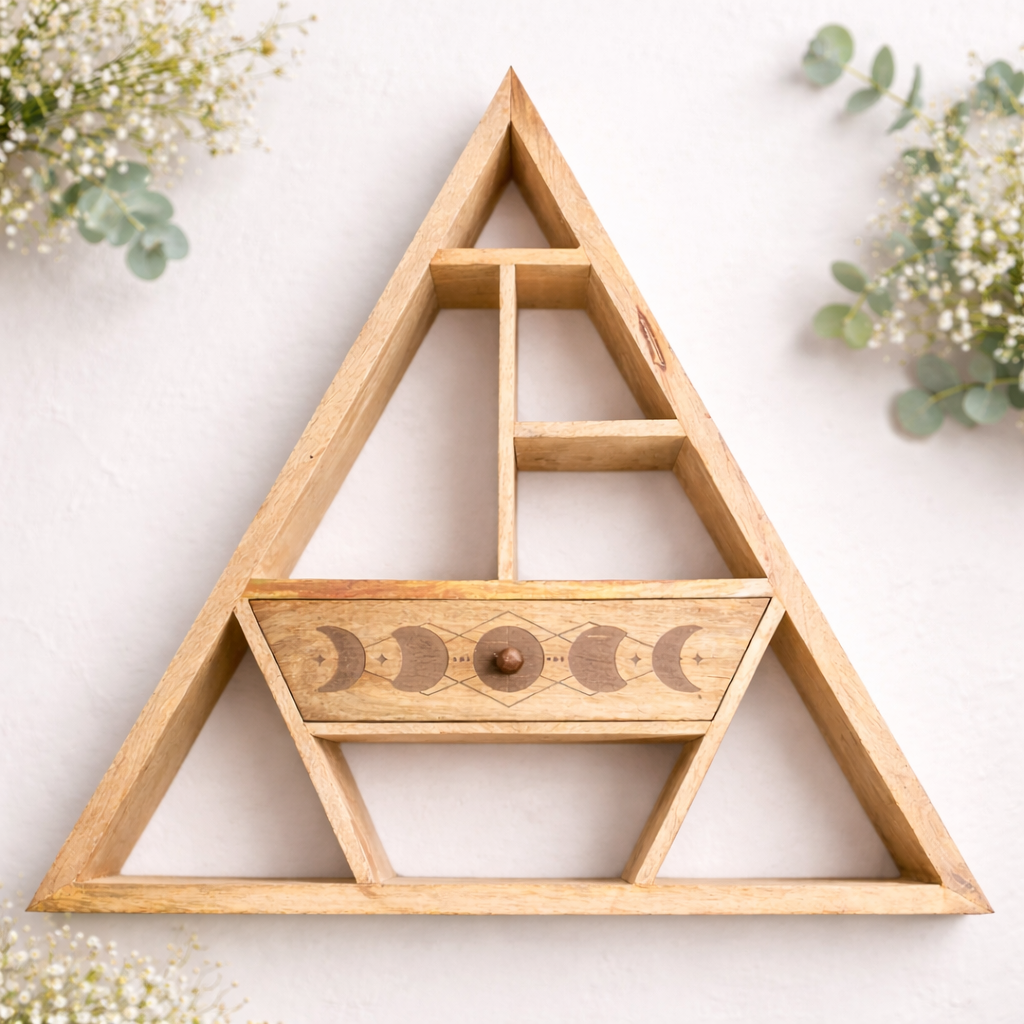 Estante de Pared Triangular con Cajón – Fases Lunares