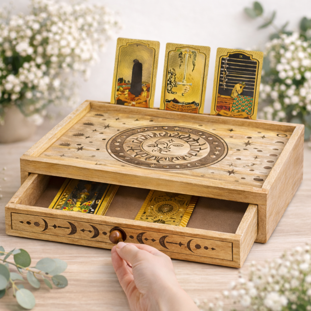 Caja para Tarot – Sol y Luna con Cajón