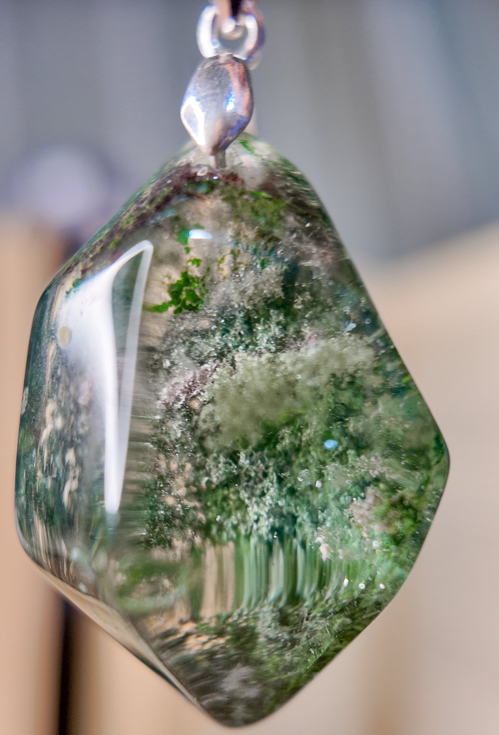 Cuarzo chamánico - abalorios en plata - verde