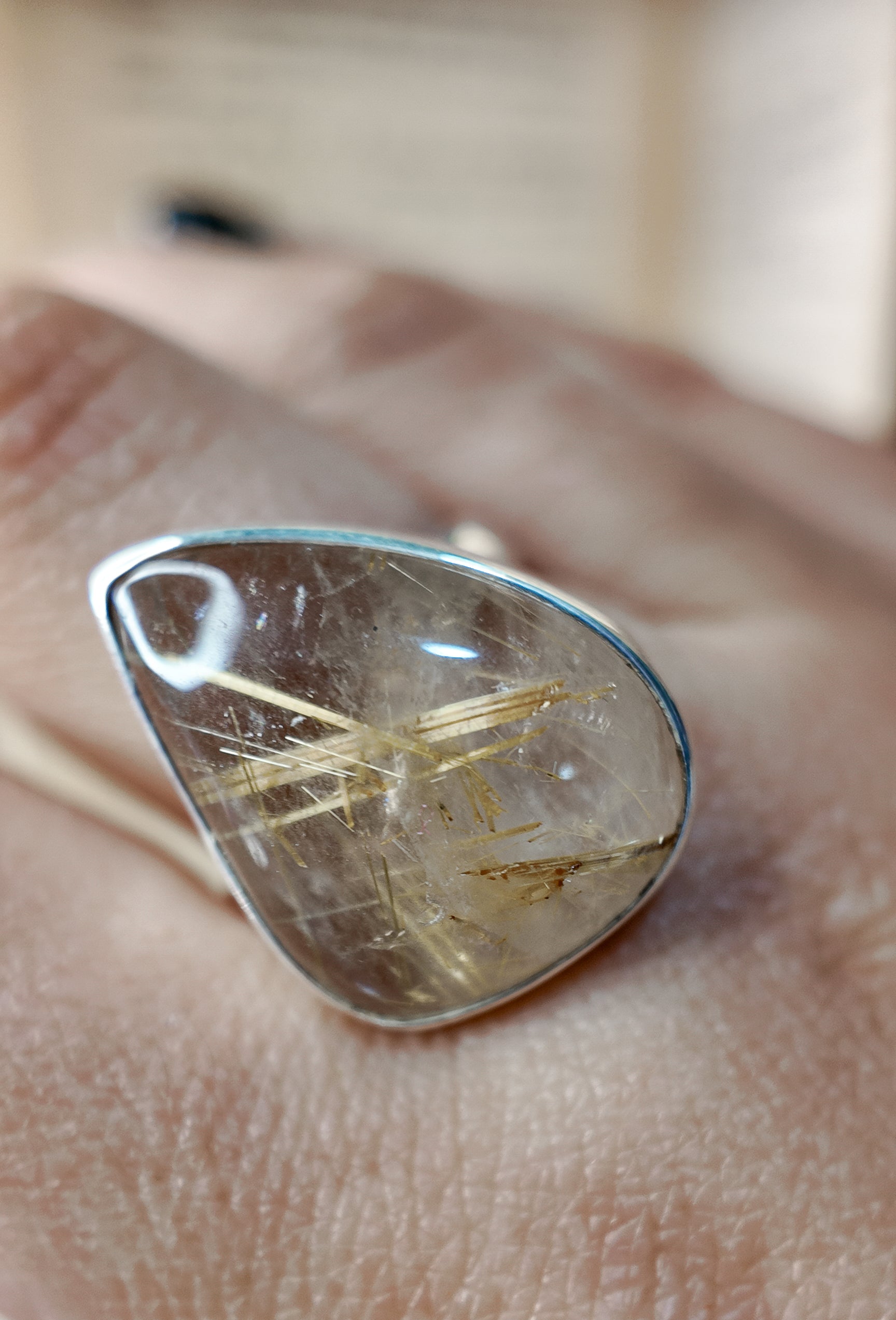 Anillo cuarzo rutilo y plata adaptable