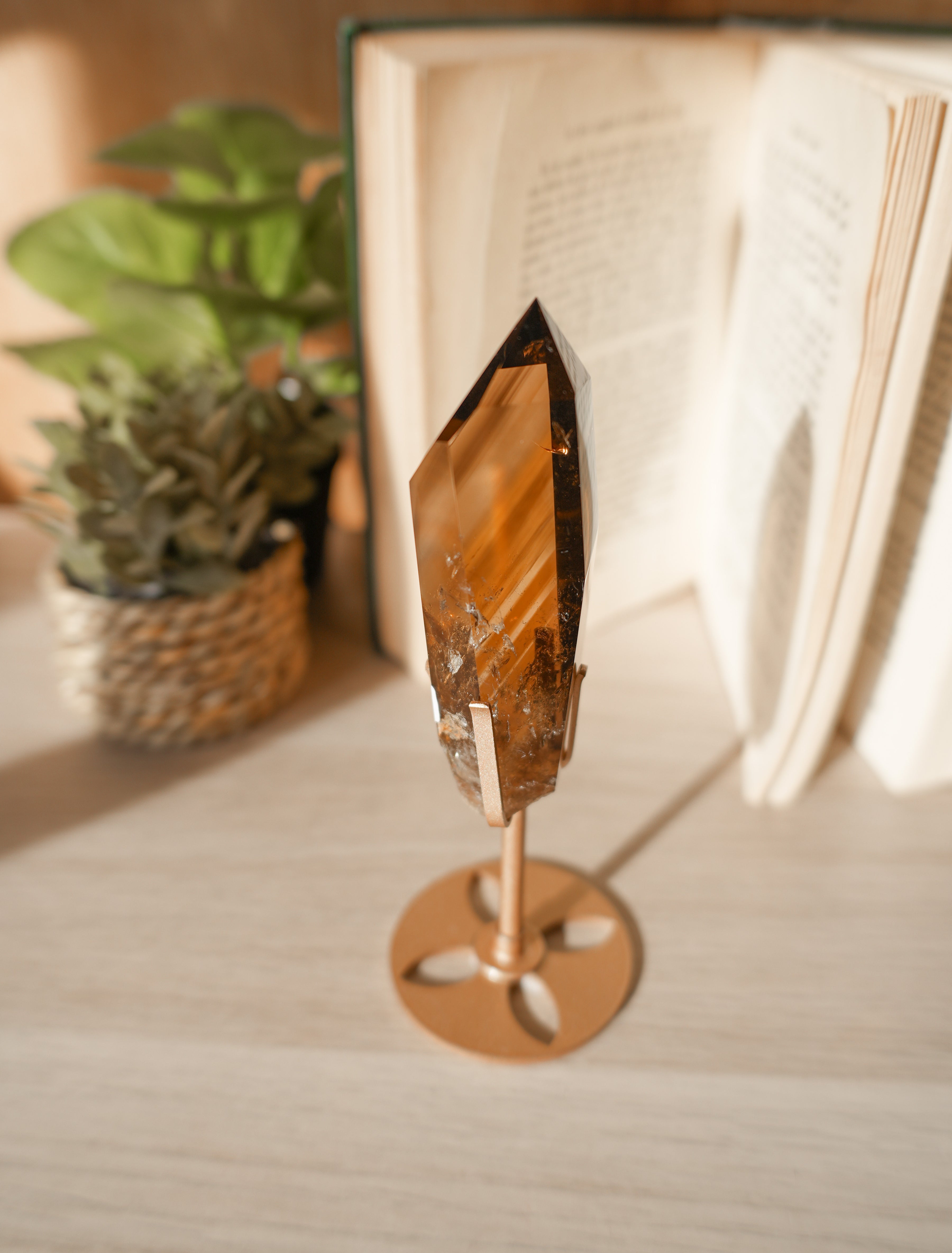 Punta de Citrino Natural con Stand – Abundancia, Energía Solar y Manifestación