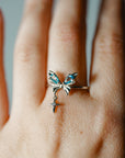 Anillo de Aguamarina y Plata con Mariposa – Ajustable