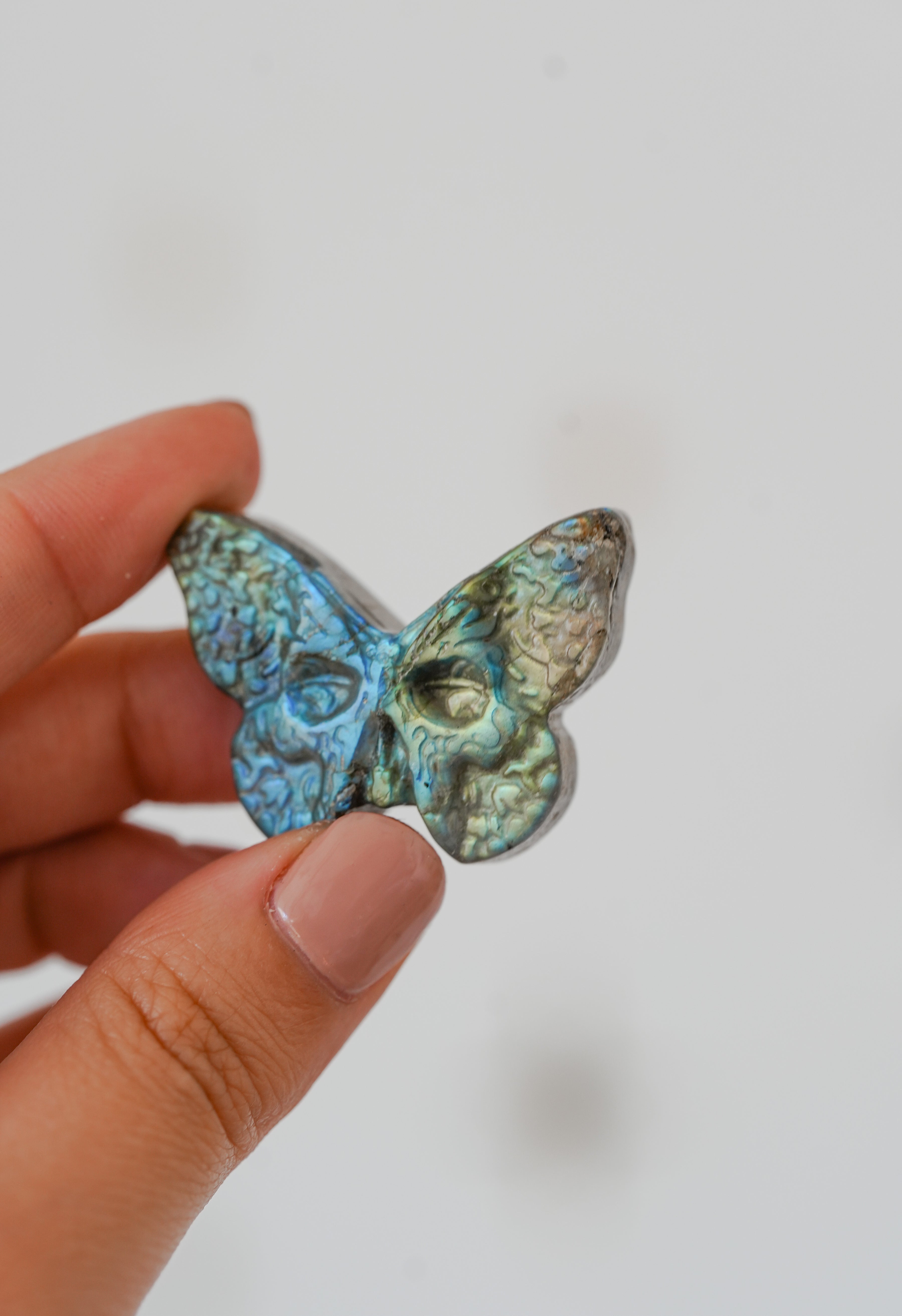 Mariposa con Calavera de Labradorita – Renacimiento y transformación profunda