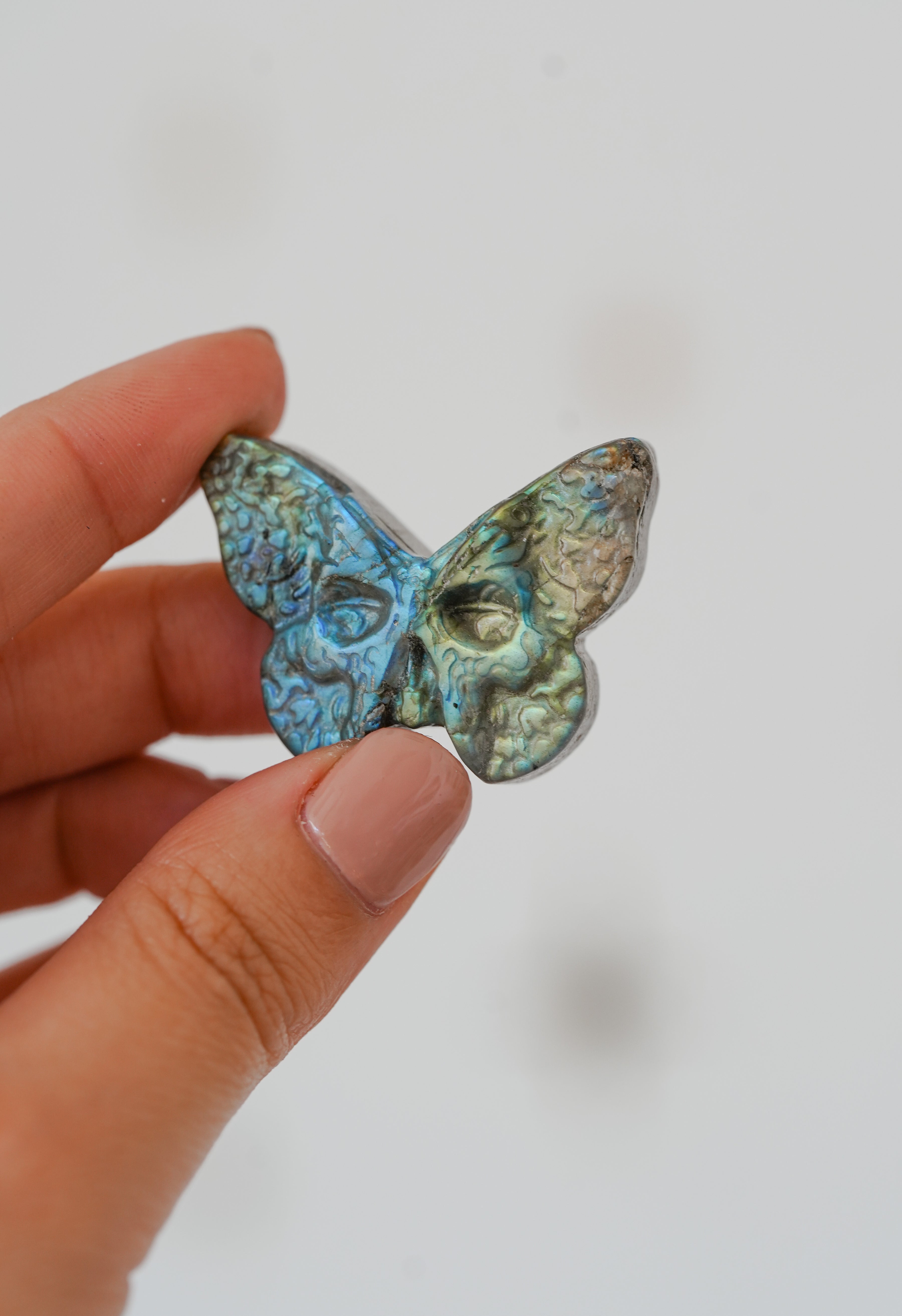Mariposa con Calavera de Labradorita – Renacimiento y transformación profunda