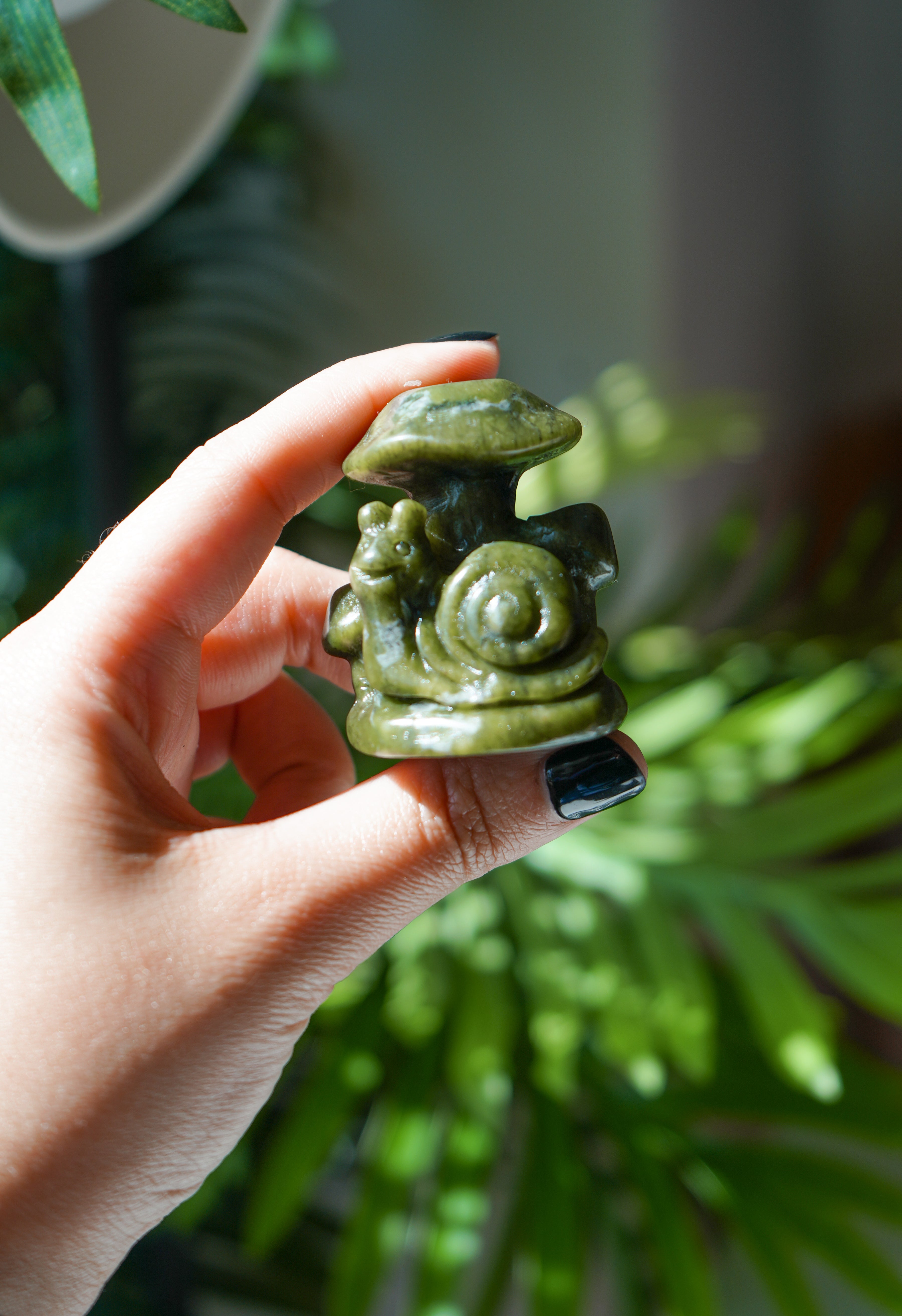 Seta y Caracol de Jade Verde