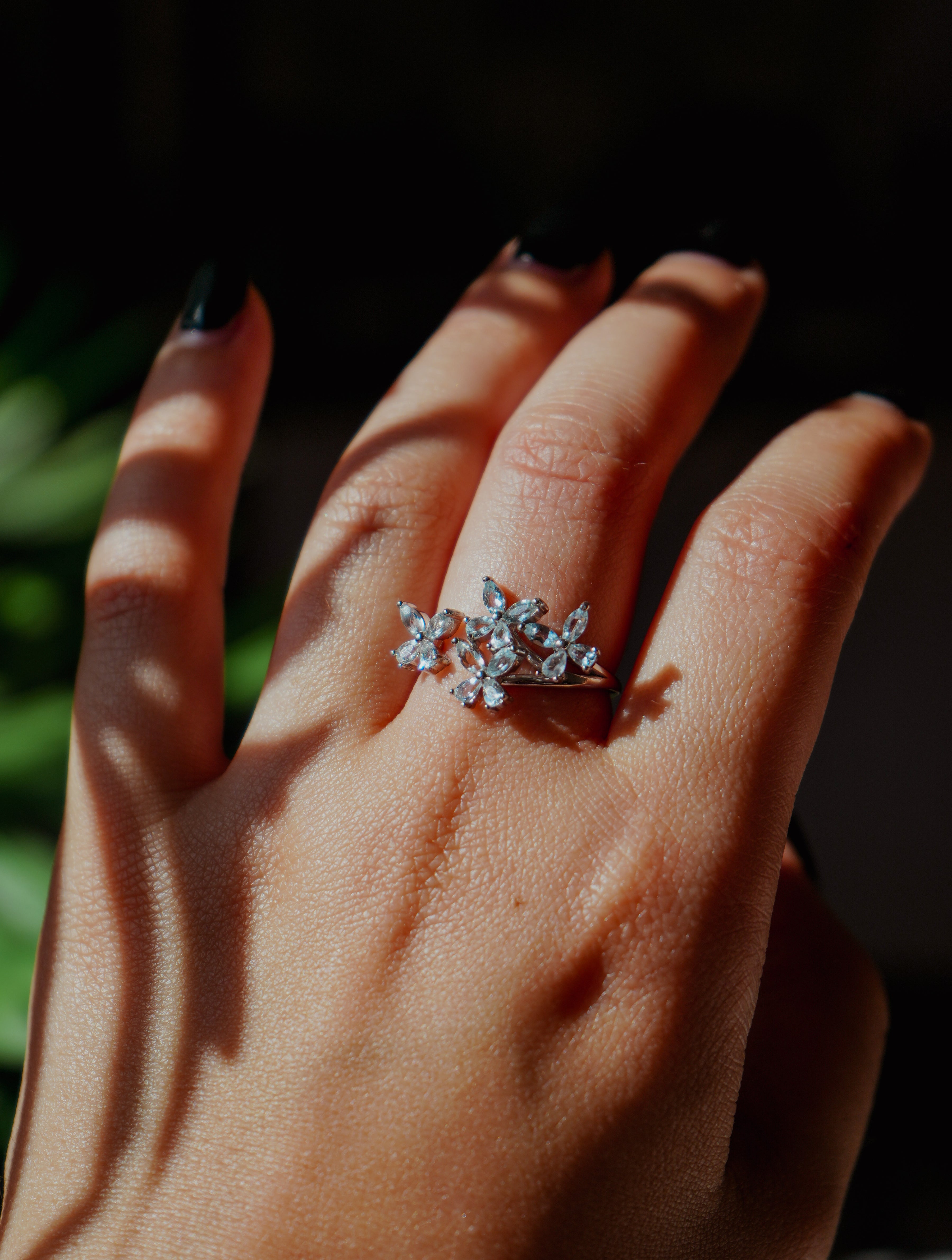 Anillo de Plata Adaptable con Aguamarina y Mariposas