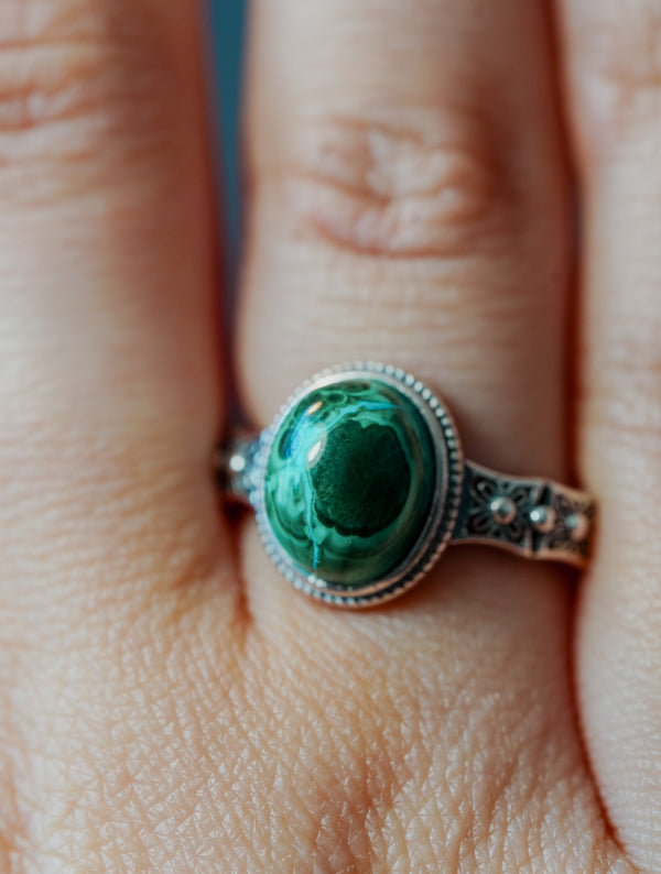 Anillo de Plata Adaptable con Malaquita