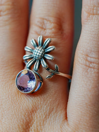 Anillo de Plata Adaptable con Amatista y Girasol