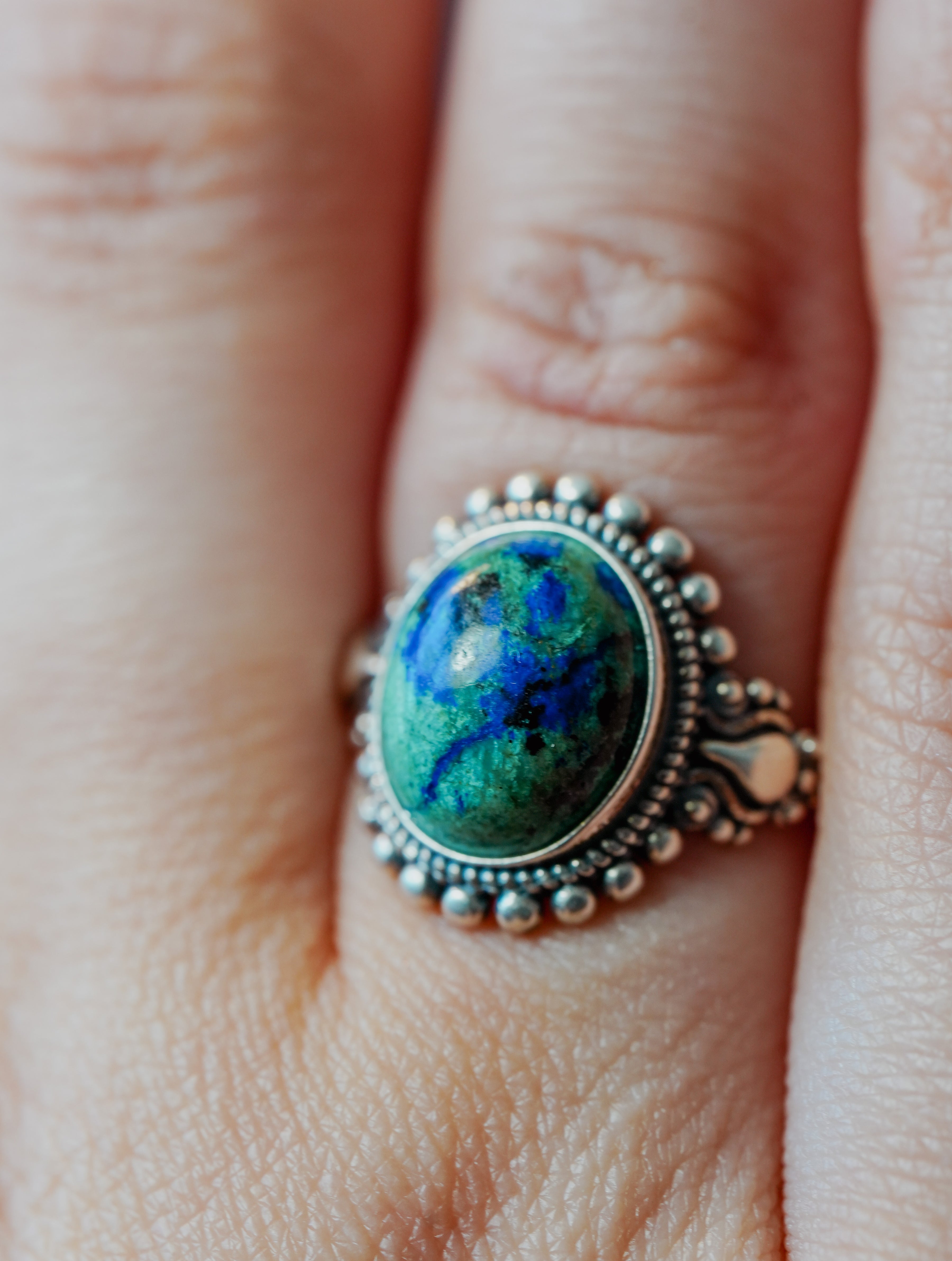 Anillo de Plata Adaptable con Malaquita y Azurita