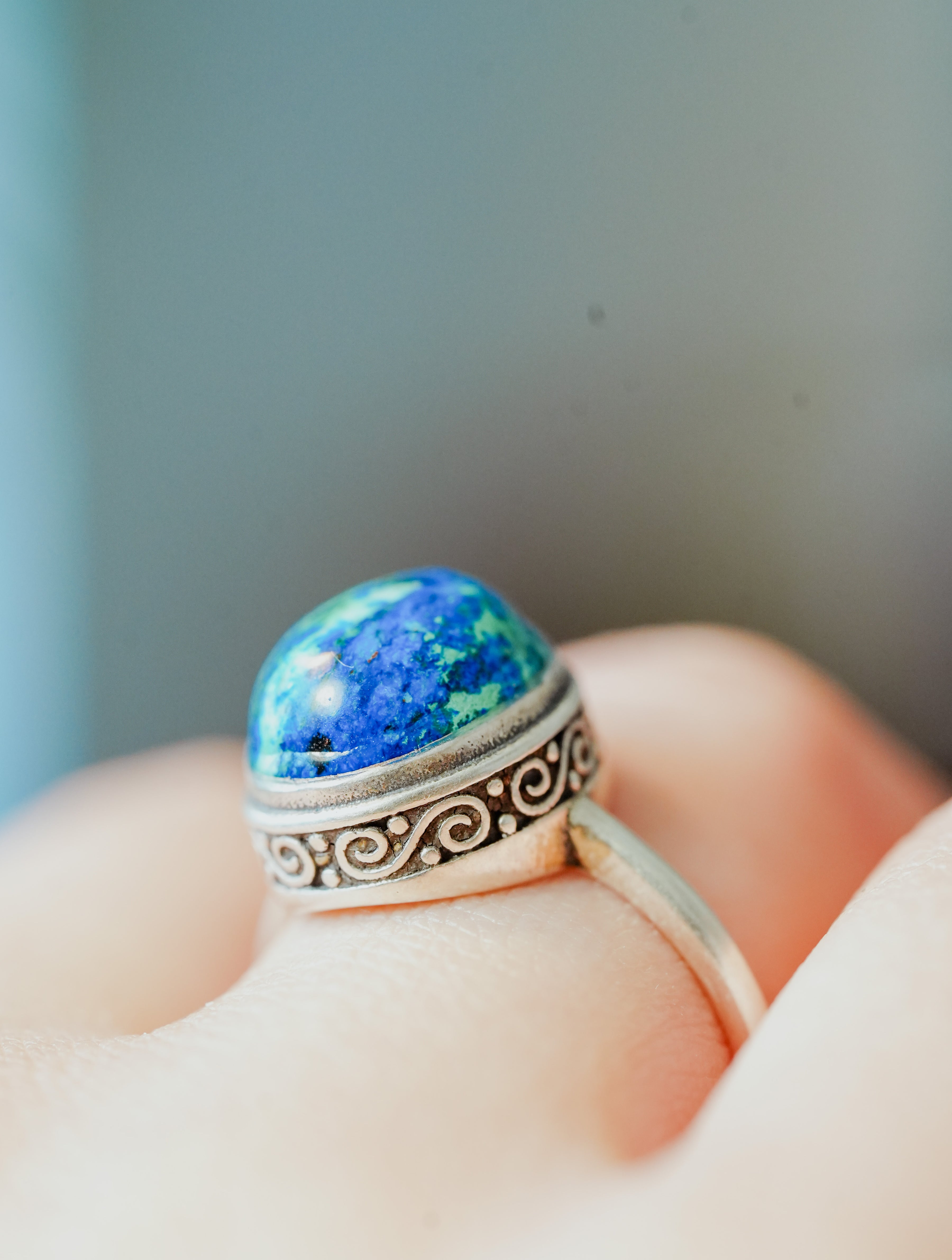 Anillo de Plata Adaptable con Malaquita y Azurita