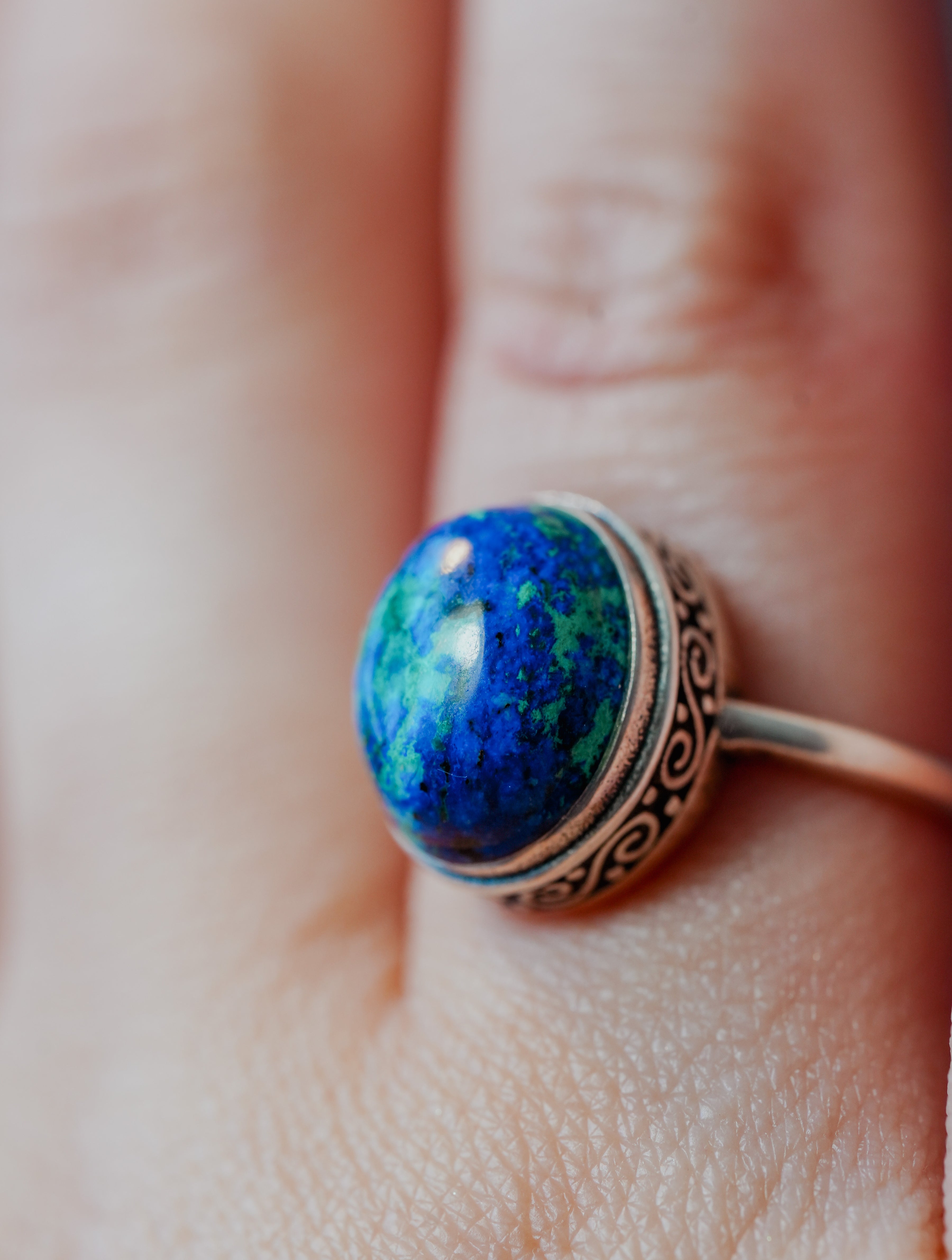 Anillo de Plata Adaptable con Malaquita y Azurita