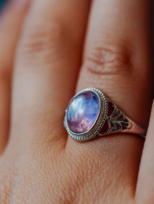 Anillo de Plata Adaptable con Lepidolita