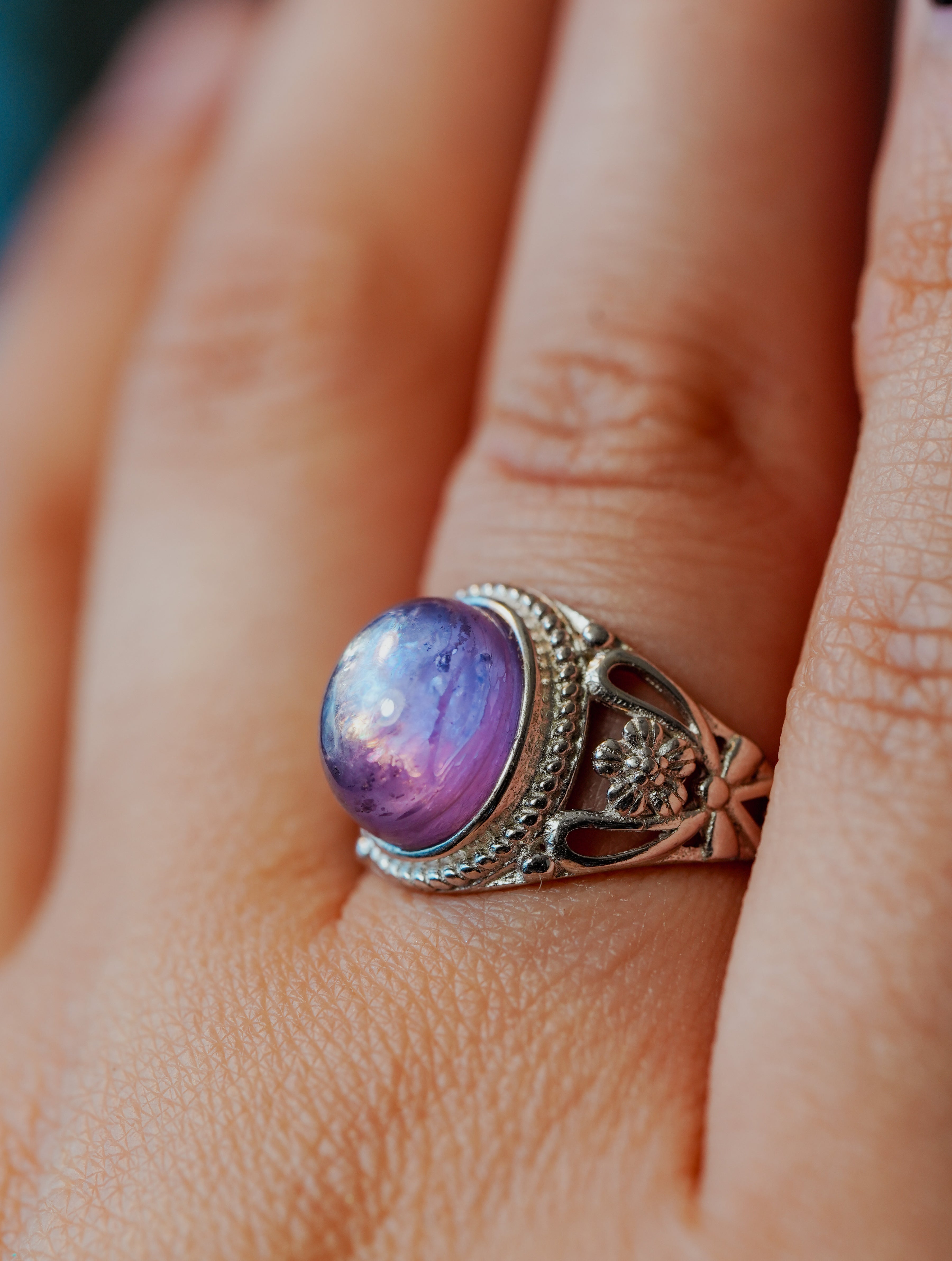 Anillo de Plata Adaptable con Lepidolita