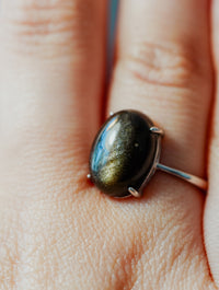 Anillo de Plata Adaptable con Obsidiana Dorada