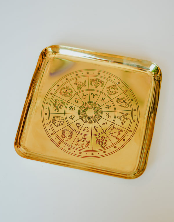 Bol de latón con la rueda del zodiaco
