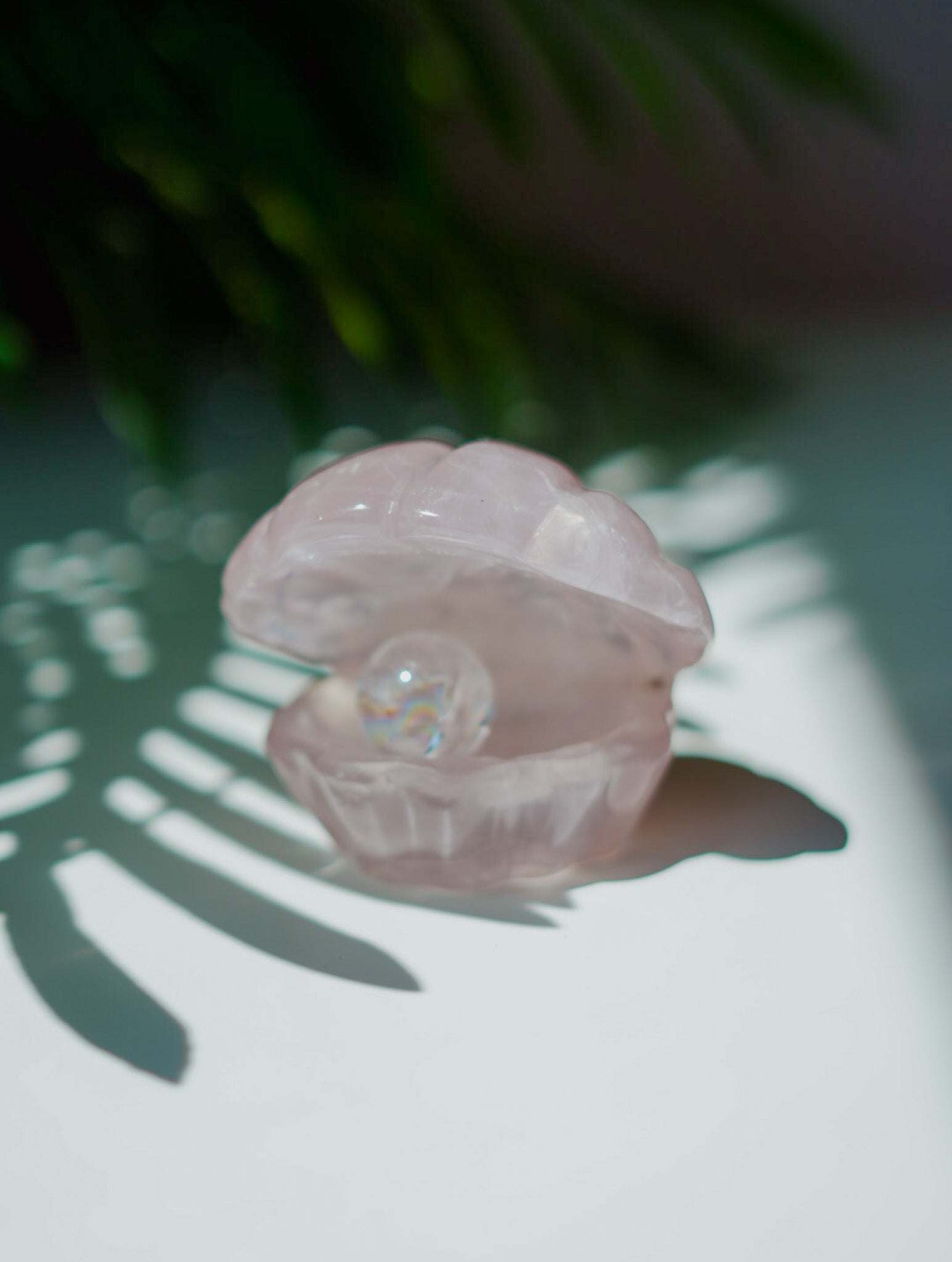 Concha de Cuarzo Rosa con Esfera de Cuarzo Cristal | Amor y Pureza
