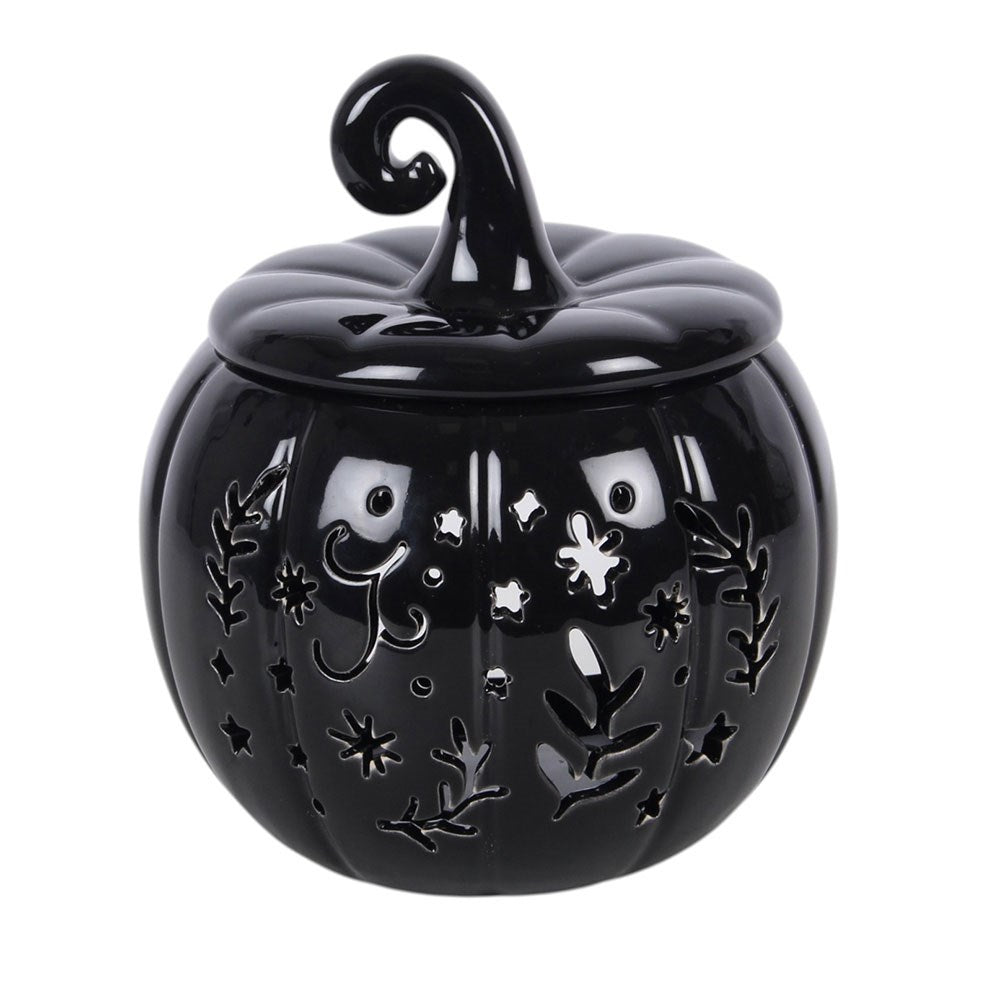 Quemador de aceite y calentador de cera de cerámica con forma de calabaza negra – imagen 2