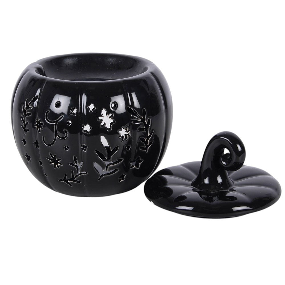 Quemador de aceite y calentador de cera de cerámica con forma de calabaza negra – imagen 3