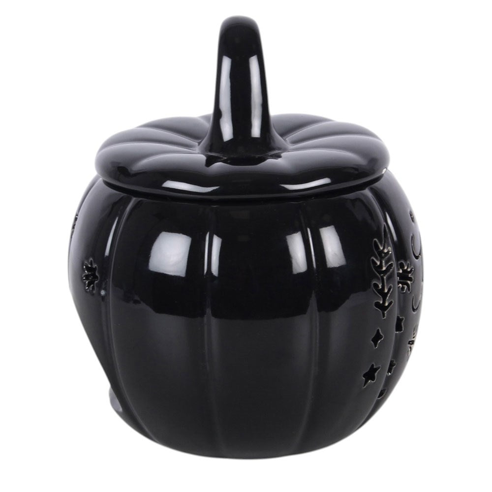 Quemador de aceite y calentador de cera de cerámica con forma de calabaza negra – imagen 4