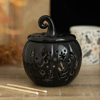Quemador de aceite y calentador de cera de cerámica con forma de calabaza negra