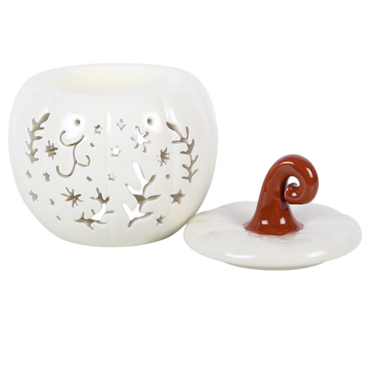 Quemador de Aceite Cerámico Calabaza Crema con Calados Folk
