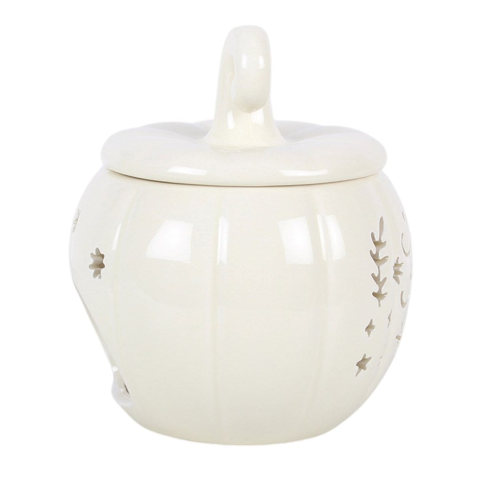 Quemador de aceite y calentador de cera de cerámica con forma de calabaza, estilo Cream Folk – imagen 3
