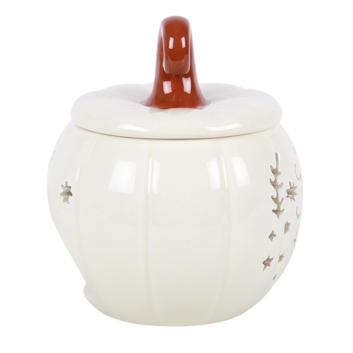 Quemador de Aceite Cerámico Calabaza Crema con Calados Folk