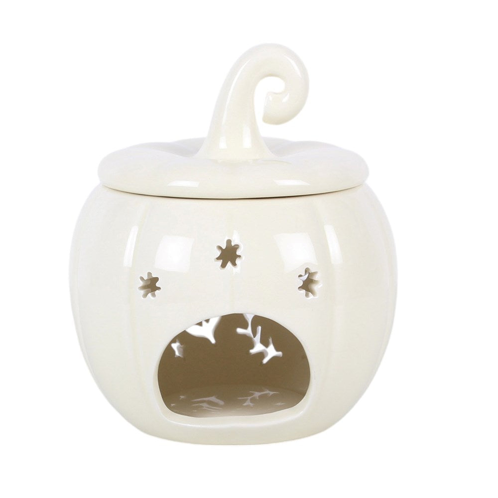 Quemador de aceite y calentador de cera de cerámica con forma de calabaza, estilo Cream Folk – imagen 4