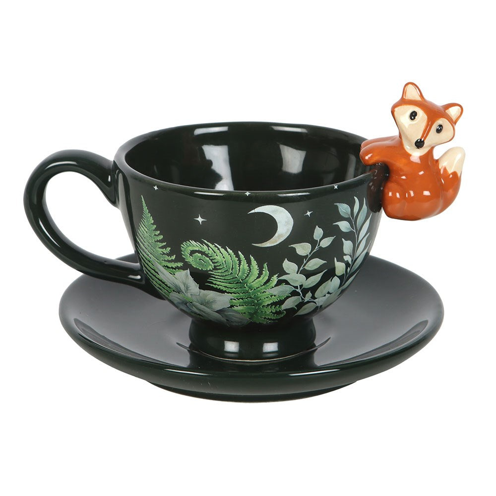 Taza y platillo de cerámica «Green Forest» con zorro – imagen 2
