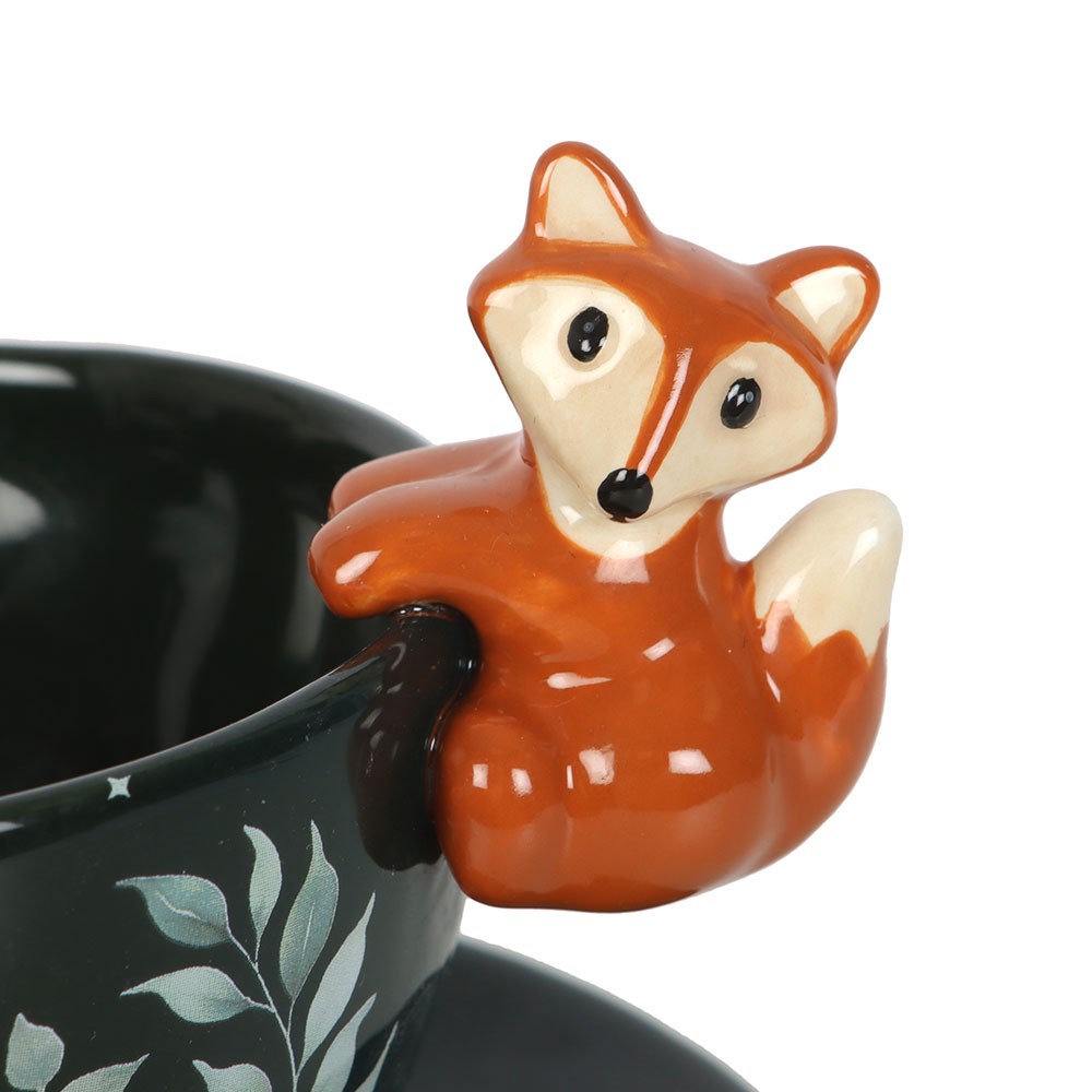 Taza y platillo de cerámica «Green Forest» con zorro – imagen 3
