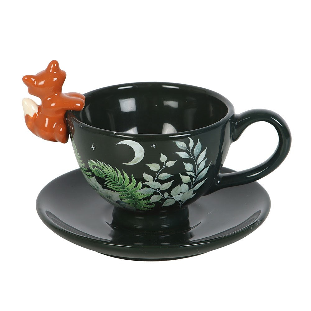 Taza y platillo de cerámica «Green Forest» con zorro – imagen 4